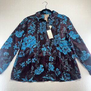 Johnny Was Smocked‎ Tuxedo Shirt Alexandria Burgundy Small NWT